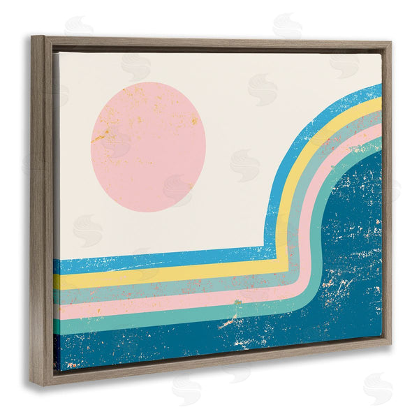Stupell Industries Stupell Studio | Retro Sun Landscape Round Curved Mountain Blue Pink Wall Art