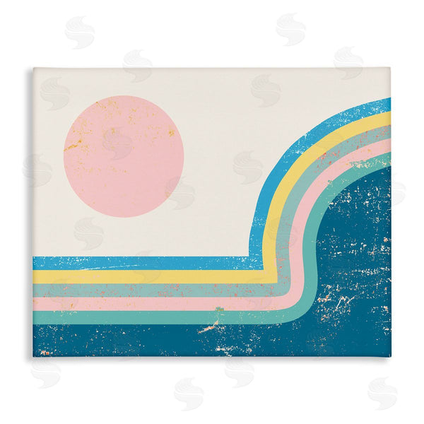 stupell industries Stupell Studio | Retro Sun Landscape Round Curved Mountain Blue Pink Wall Art