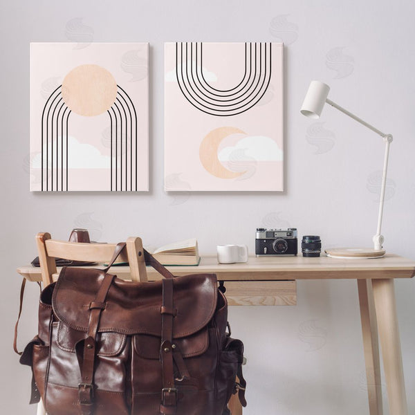 Stupell Industries Stupell Studio | Rising Sun Rainbow Crescent Moon Abstract Pink Sky Wall Art