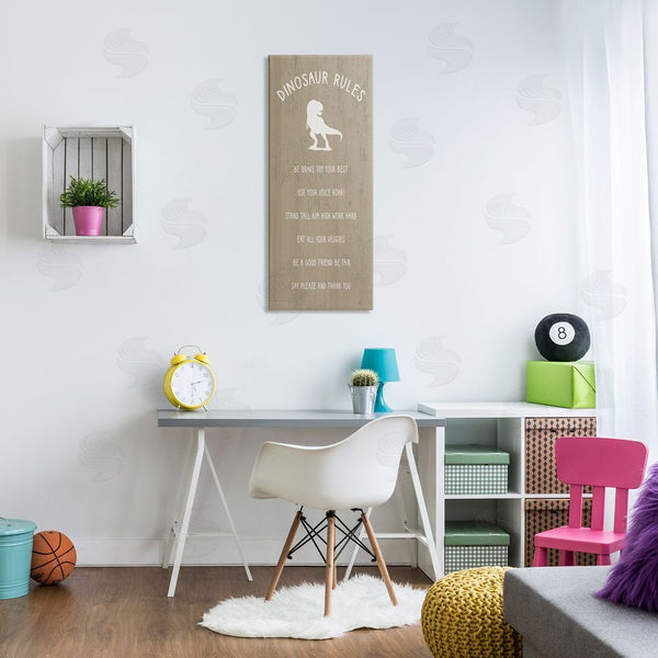 Stupell Industries Stupell Studio | Rustic Dinosaur Rules List Of Motivational Phrases Wall Art