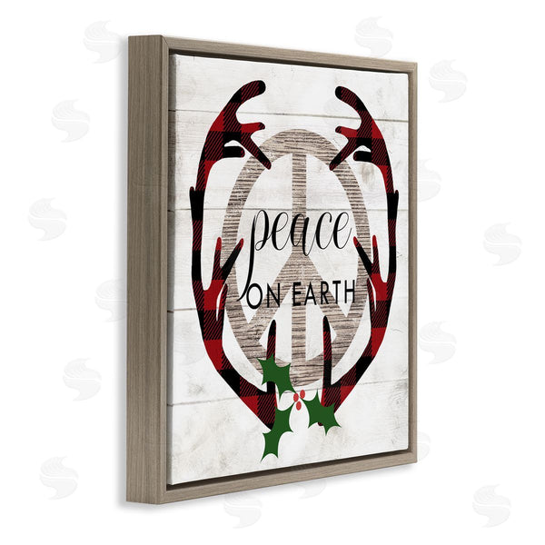 Stupell Industries Stupell Studio | Rustic Peace On Earth Holiday Plaid Antlers