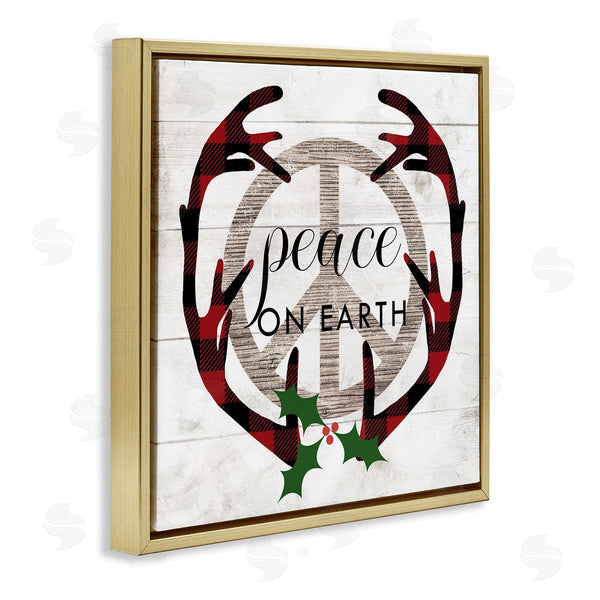 Stupell Industries Stupell Studio | Rustic Peace On Earth Holiday Plaid Antlers