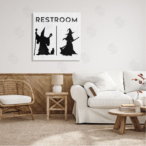 Stupell Industries Stupell Studio | Rustic Witch & Wizard Halloween Restroom Sign Wall Art