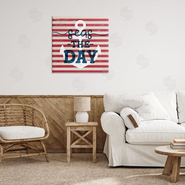 Stupell Industries Stupell Studio | Seas The Day Americana Anchor & Flag Phrase Wall Art