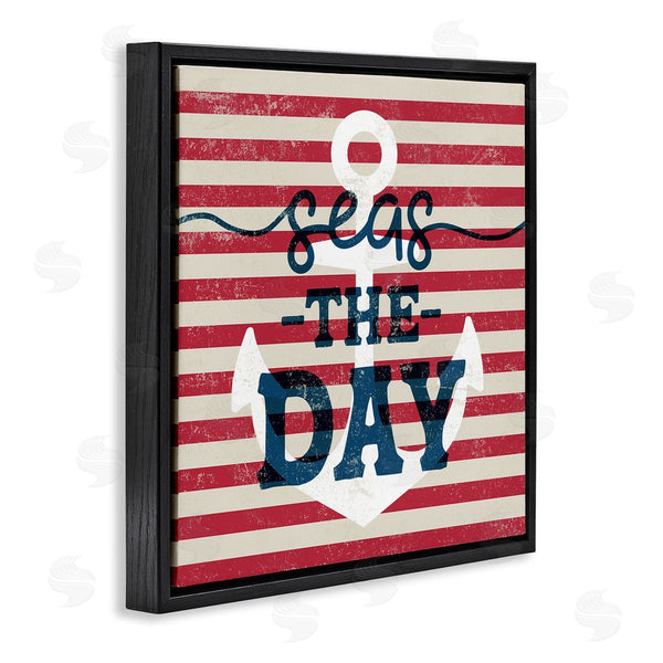 Stupell Industries Stupell Studio | Seas The Day Americana Anchor & Flag Phrase Wall Art