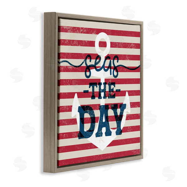 Stupell Industries Stupell Studio | Seas The Day Americana Anchor & Flag Phrase Wall Art
