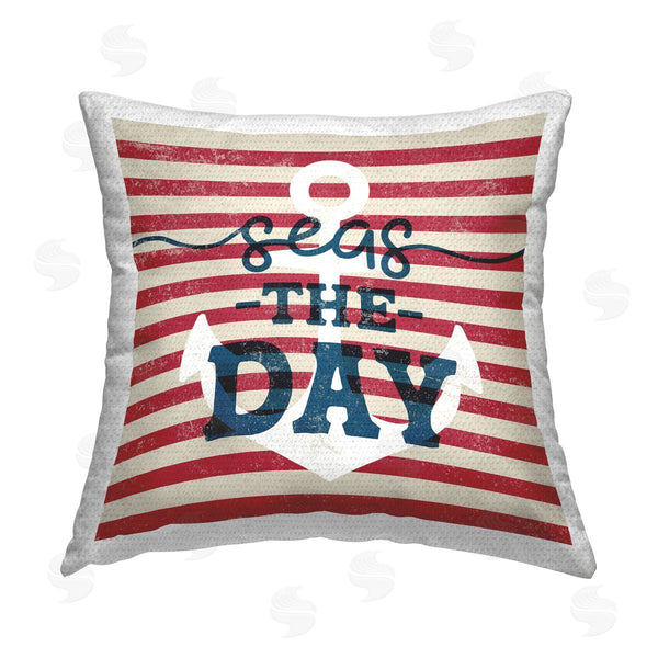 Stupell Industries Stupell Studio | Seas The Day Anchor Stripes Printed Throw Pillow