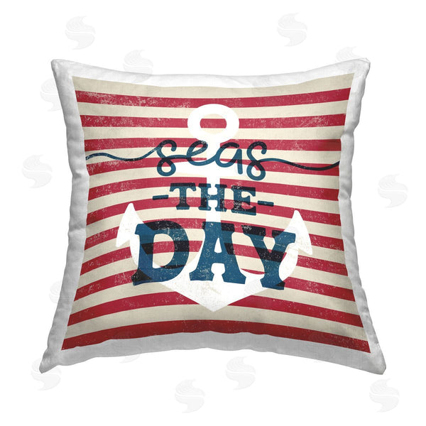 stupell industries Stupell Studio | Seas The Day Anchor Stripes Printed Throw Pillow