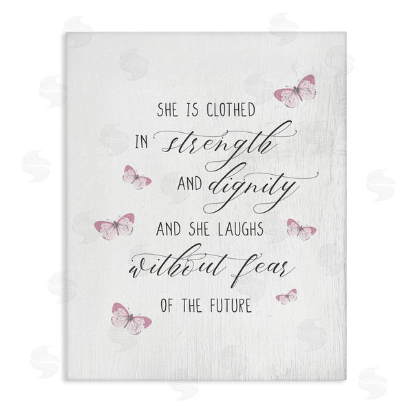 stupell industries Stupell Studio | She Laughs Without Fear Motivational Phrase Pink Butterflies Wall Art