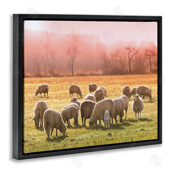 Stupell Industries Stupell Studio | Sheep Herd Grazing Warm Pink Sunset Rural Grassland Wall Art