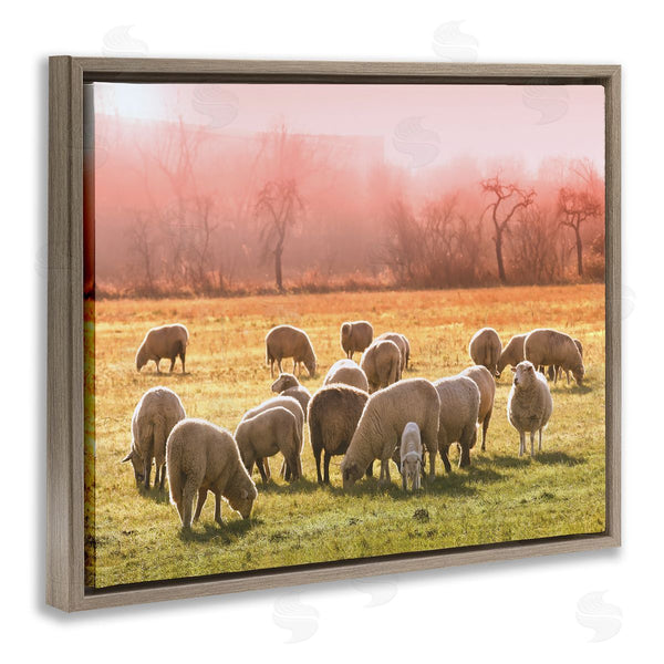 Stupell Industries Stupell Studio | Sheep Herd Grazing Warm Pink Sunset Rural Grassland Wall Art