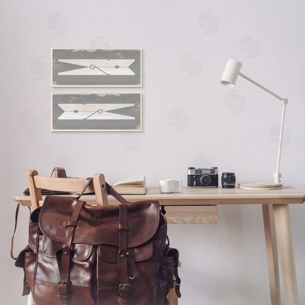 Stupell Industries Stupell Studio | Simple Laundry Clothespins Distressed Grey Design Wall Art