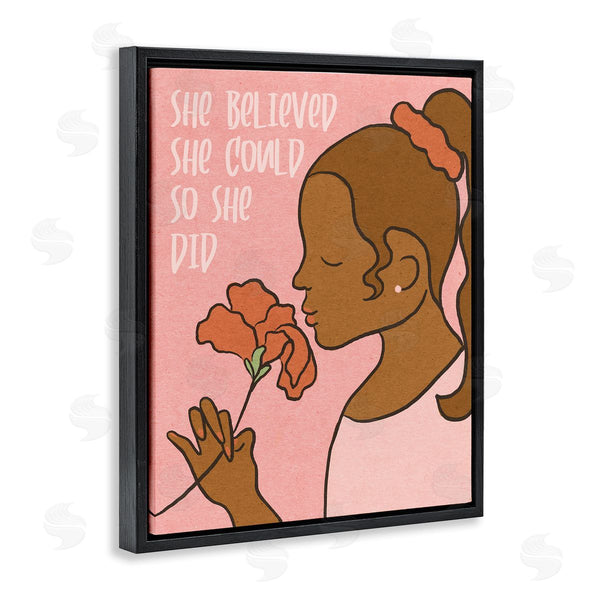 Stupell Industries Stupell Studio | So She Did Inspirational Phrase Girl With Flower