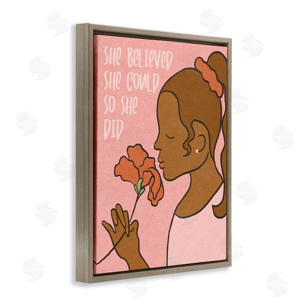 Stupell Industries Stupell Studio | So She Did Inspirational Phrase Girl With Flower