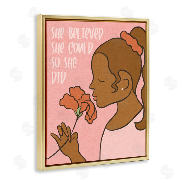 Stupell Industries Stupell Studio | So She Did Inspirational Phrase Girl With Flower