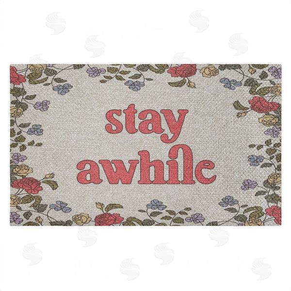 stupell industries Stupell Studio | Stay Awhile Inviting Florals Faux Sisal Door Mat