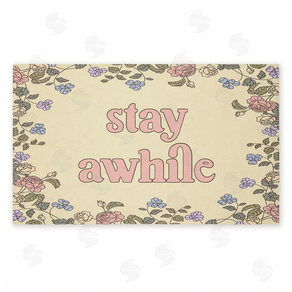 stupell industries Stupell Studio | Stay Awhile with Floral Border Non-Woven Door Mat