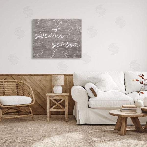 Stupell Industries Stupell Studio | Sweater Season Phrase Falling Leaves Outlines Rustic Pattern Wall Art