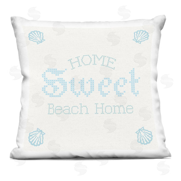 stupell industries Stupell Studio | Sweet Beach Home Delicate Blue Seashell Phrase Printed Throw Pillow