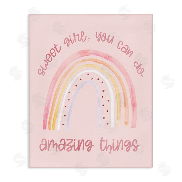 stupell industries Stupell Studio | Sweet Girl Amazing Things Phrase Pink Spotted Rainbow Wall Art