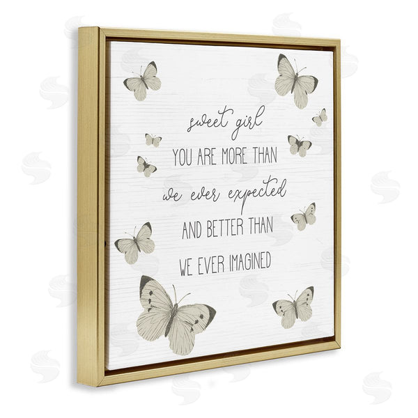 Stupell Industries Stupell Studio | Sweet Girl More Than Expected Phrase Charming Butterflies