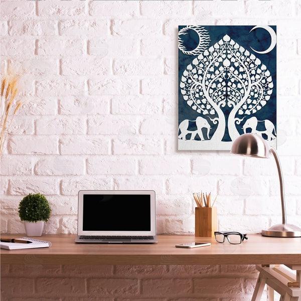 Stupell Industries Stupell Studio | Symmetrical Elephants Marching Under Trees Sun And Moon Wall Art