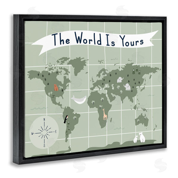 Stupell Industries Stupell Studio | The World Is Yours Phrase Kid's Green World Map Wall Art