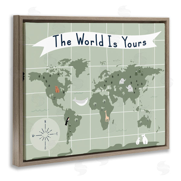 Stupell Industries Stupell Studio | The World Is Yours Phrase Kid's Green World Map Wall Art