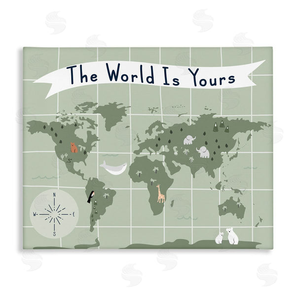 stupell industries Stupell Studio | The World Is Yours Phrase Kid's Green World Map Wall Art