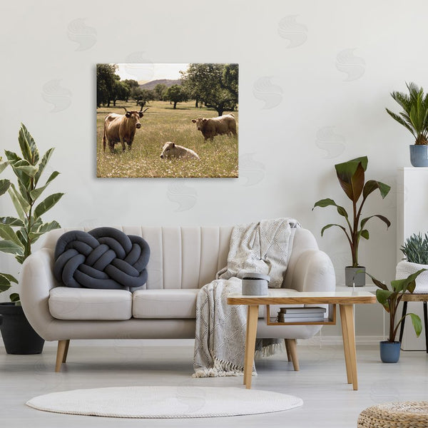 Stupell Industries Stupell Studio | Three Cattle Relaxing Grassland Pasture Rural Farm Trees Wall Art