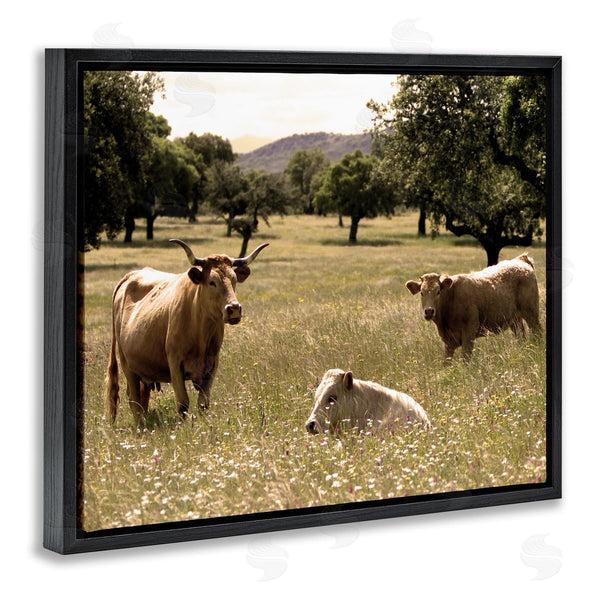 Stupell Industries Stupell Studio | Three Cattle Relaxing Grassland Pasture Rural Farm Trees Wall Art