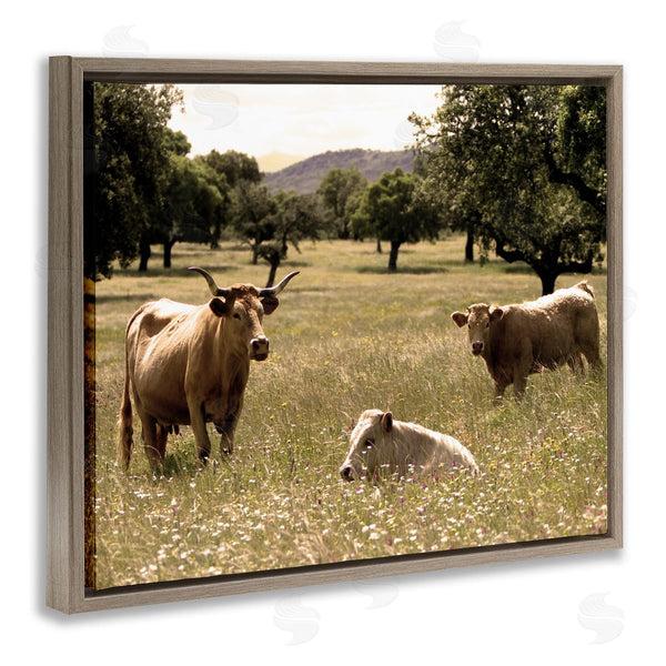 Stupell Industries Stupell Studio | Three Cattle Relaxing Grassland Pasture Rural Farm Trees Wall Art