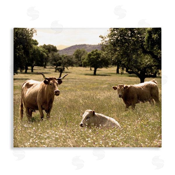 stupell industries Stupell Studio | Three Cattle Relaxing Grassland Pasture Rural Farm Trees Wall Art