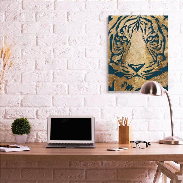 Stupell Industries Stupell Studio | Tiger Stripe Portrait Distressed Fabric Pattern Wall Art