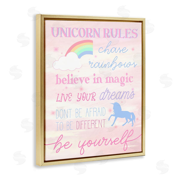 Stupell Industries Stupell Studio | Unicorn Rules Happiness Rainbow Pink Sky Wall Art