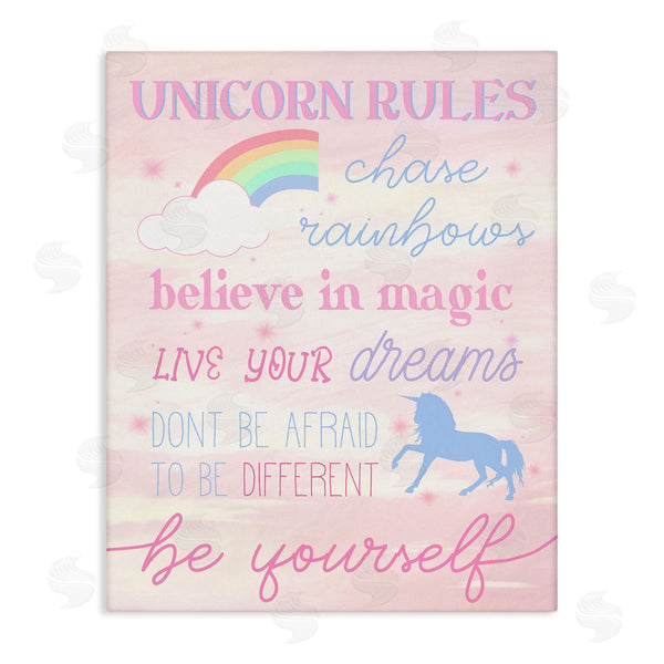 stupell industries Stupell Studio | Unicorn Rules Happiness Rainbow Pink Sky Wall Art