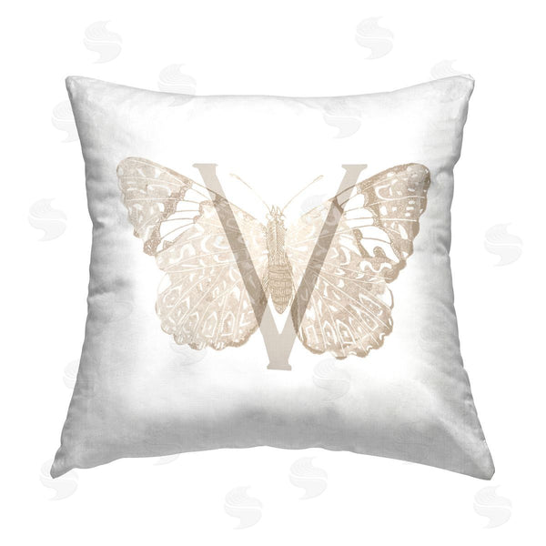 stupell industries Stupell Studio | V Name Initial Butterfly Printed Throw Pillow