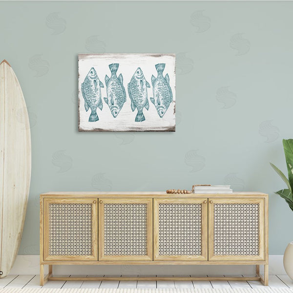 Stupell Industries Stupell Studio | Vintage Fish Illustration Nautical Pattern Blue White Brown Wall Art