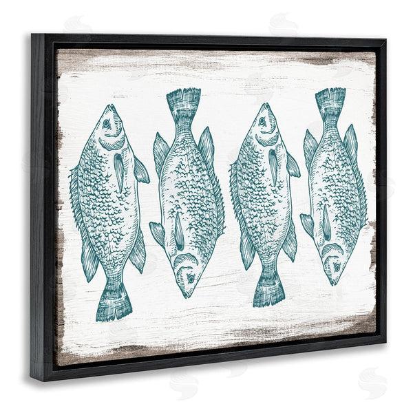 Stupell Industries Stupell Studio | Vintage Fish Illustration Nautical Pattern Blue White Brown Wall Art