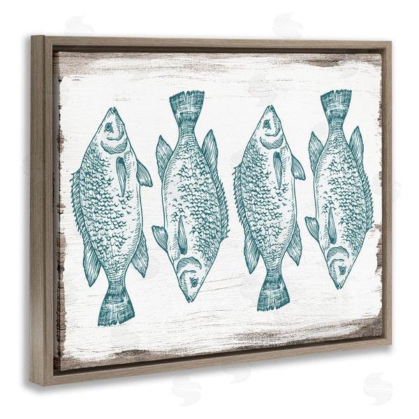 Stupell Industries Stupell Studio | Vintage Fish Illustration Nautical Pattern Blue White Brown Wall Art