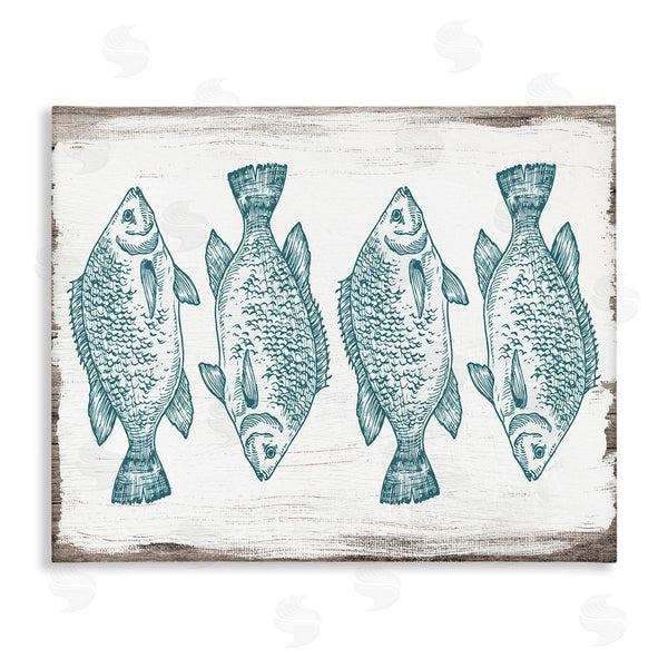 stupell industries Stupell Studio | Vintage Fish Illustration Nautical Pattern Blue White Brown Wall Art