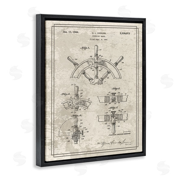 Stupell Industries Stupell Studio | Vintage Ship Steering Wheel Diagram Interior View Wall Art