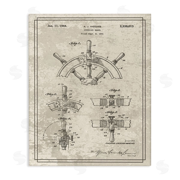 stupell industries Stupell Studio | Vintage Ship Steering Wheel Diagram Interior View Wall Art