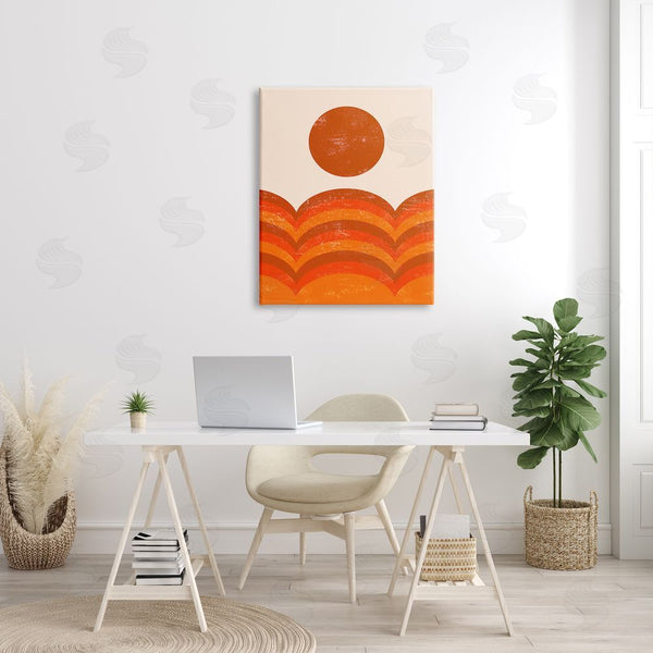 Stupell Industries Stupell Studio | Warm Summer Sun Landscape Abstract Orange Mountain Hills Wall Art
