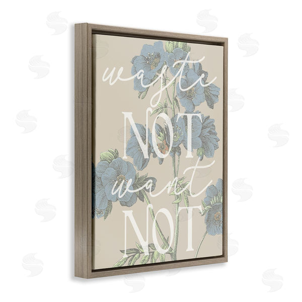 Stupell Industries Stupell Studio | Waste Not Want Not Quote Blue Botanicals