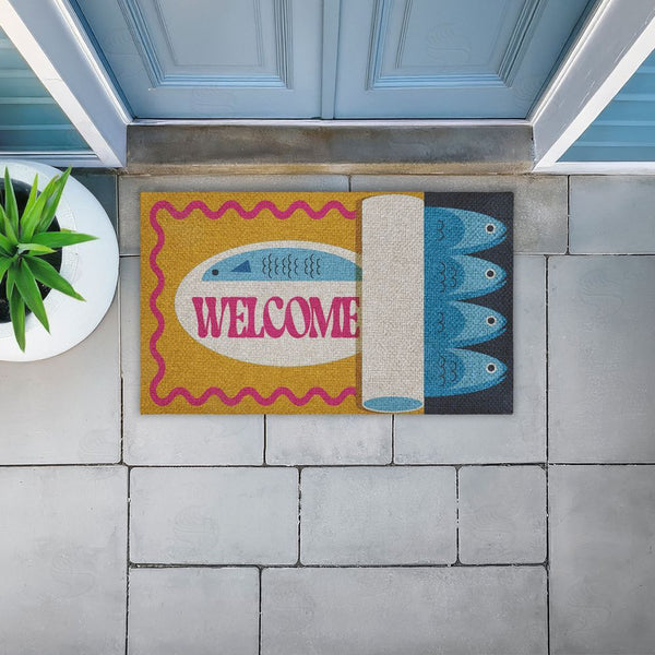 Stupell Industries Stupell Studio | Welcome Retro Tuna Can Faux Sisal Door Mat
