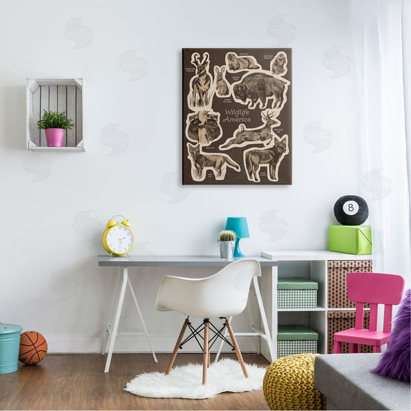 Stupell Industries Stupell Studio | Wildlife Of America Mixed Animals Chart Brown Background Wall Art