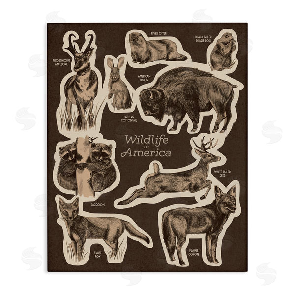 stupell industries Stupell Studio | Wildlife Of America Mixed Animals Chart Brown Background Wall Art