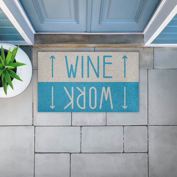 Stupell Industries Stupell Studio | Work & Wine Blue Faux Sisal Door Mat