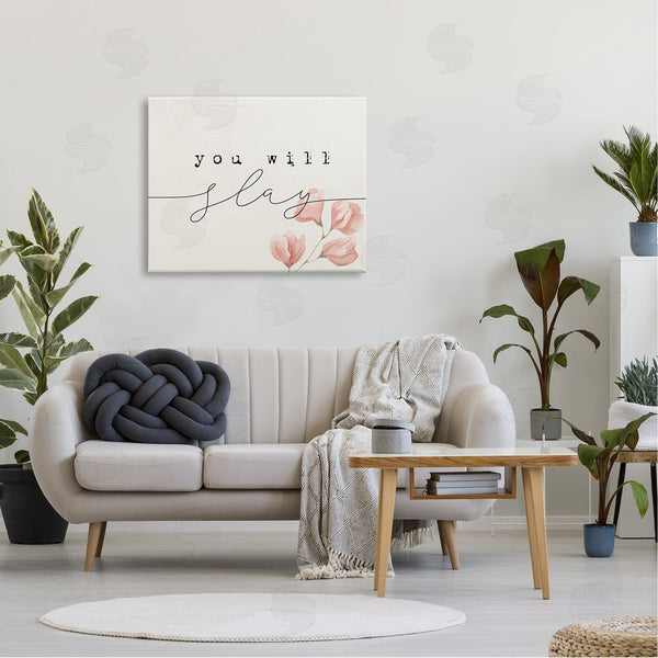 Stupell Industries Stupell Studio | You Will Slay Minimal Pink Flower Blossoms Typography Wall Art